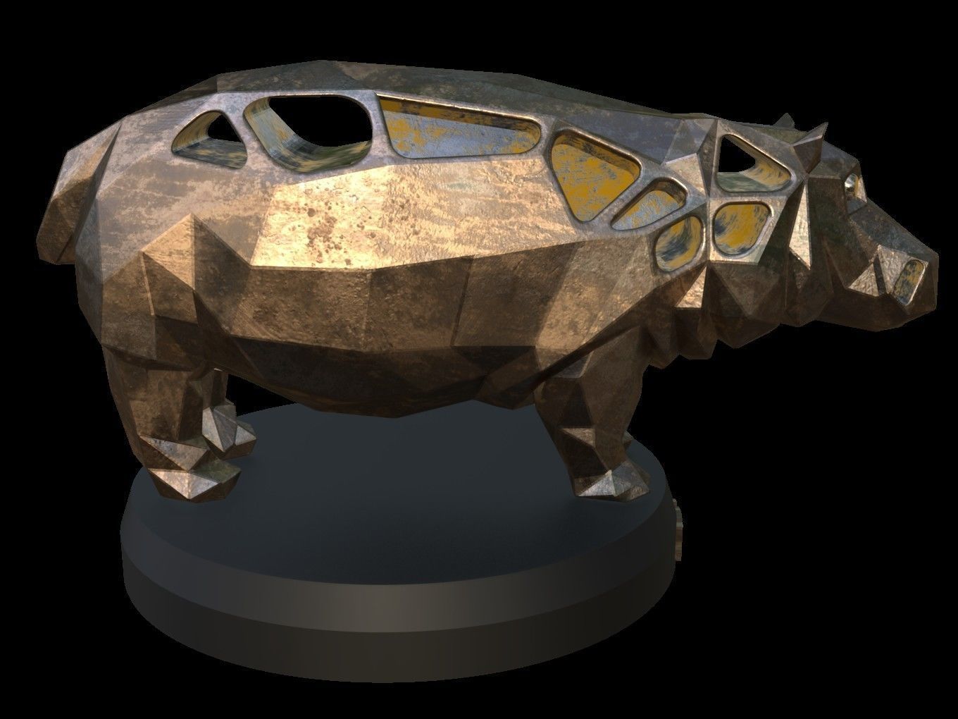 Steampunk Hippo Low-poly 3D model_6