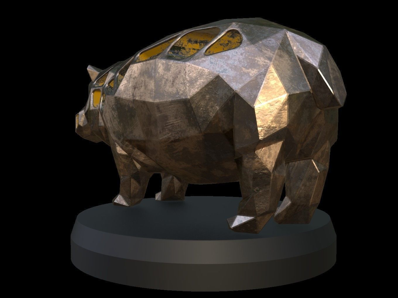 Steampunk Hippo Low-poly 3D model_3