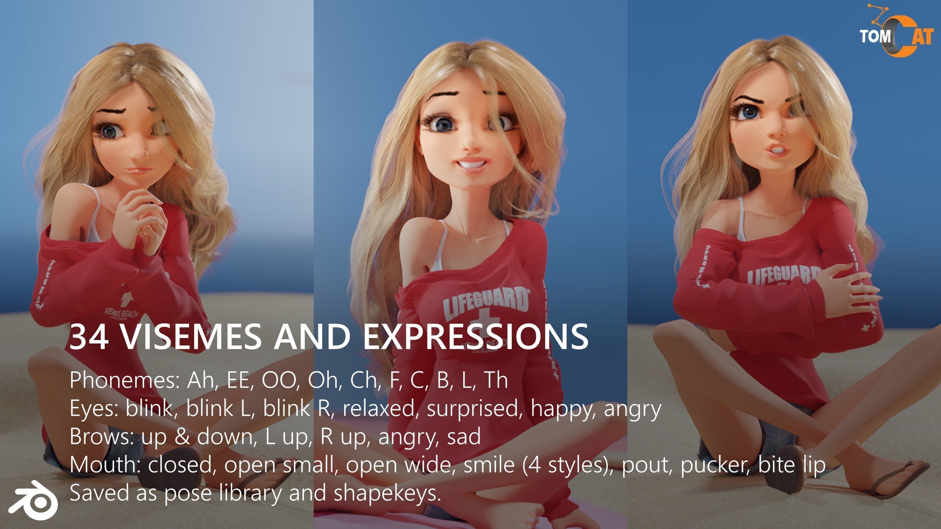 California Girl Rigged Character for Blender and Vtubing 3D model_8