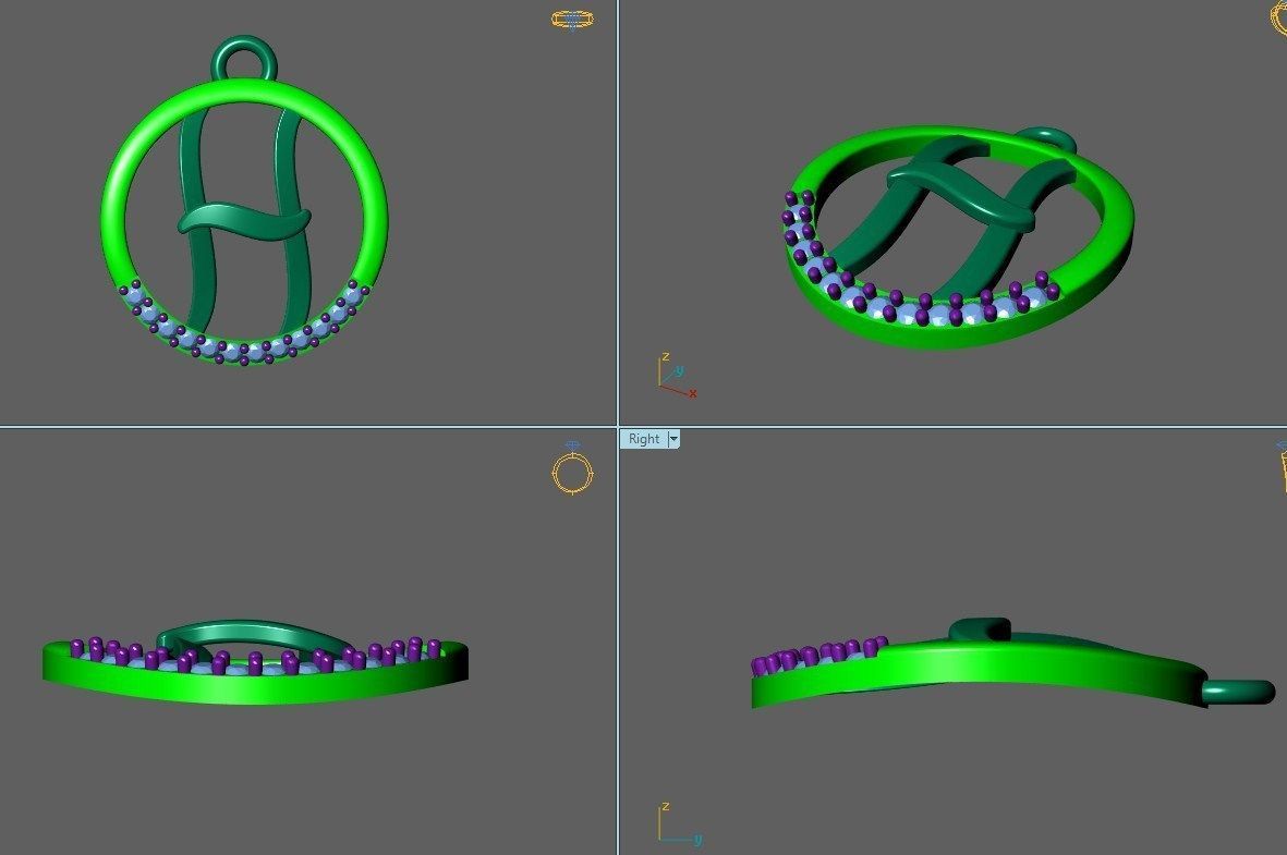 Initial Letter Pendant H 3D print model_1