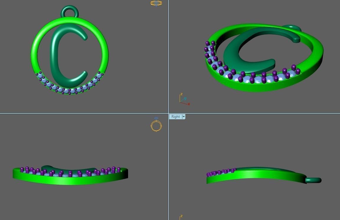 Initial Letter Pendant C 3D print model_1