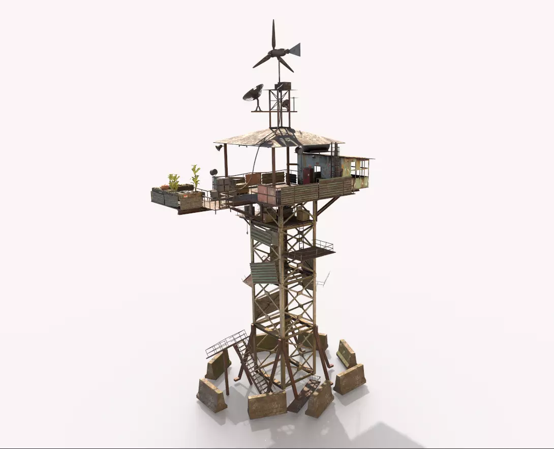 Post-Apocalyptic Watch Tower With Living Environment 3D model