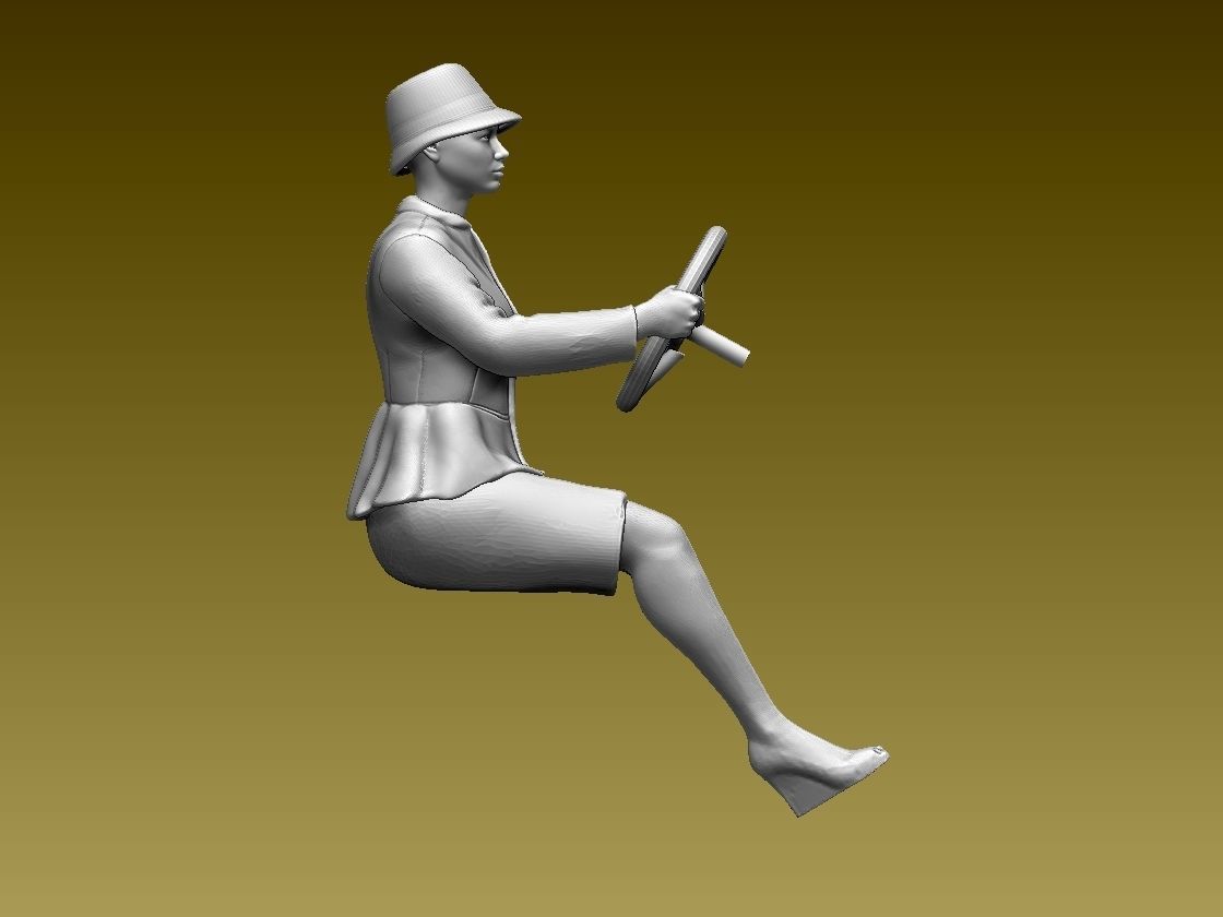 driver woman on steering wheel 3D print model_4