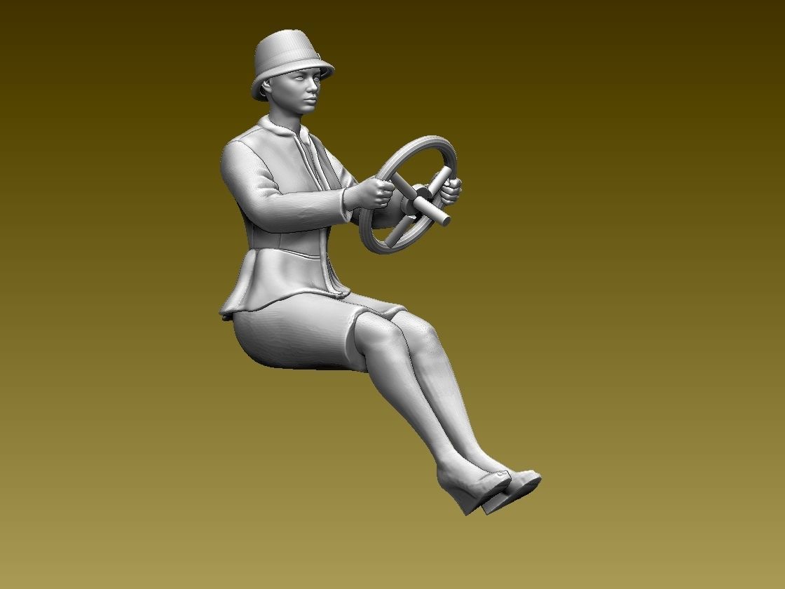driver woman on steering wheel 3D print model_12