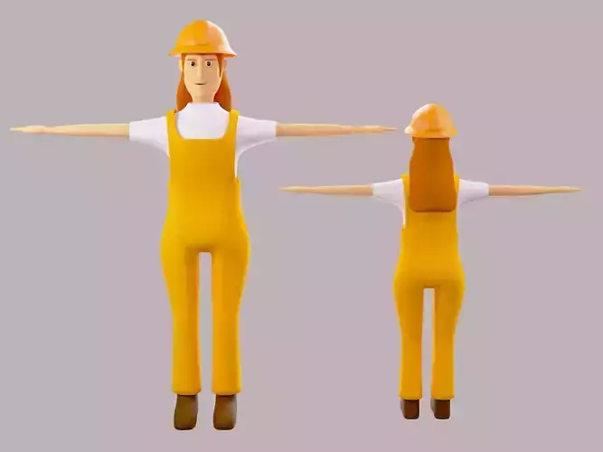 Worker woman or mechanic Low-poly character
