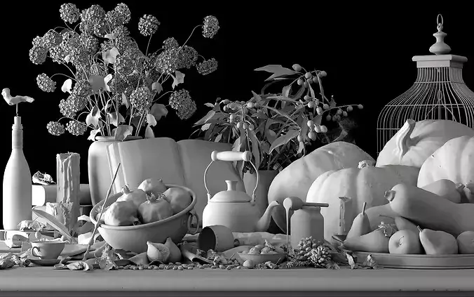 Fruits Kitchenware with Vegetables and Fruits  - 3D model 3D model 3