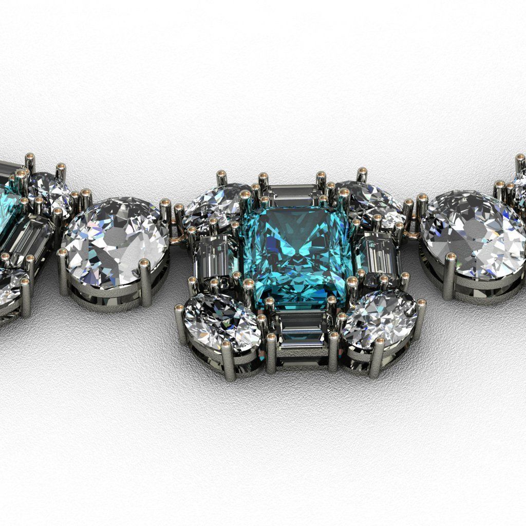 Diamond and Topaz necklace 3D print model 3D print model_5