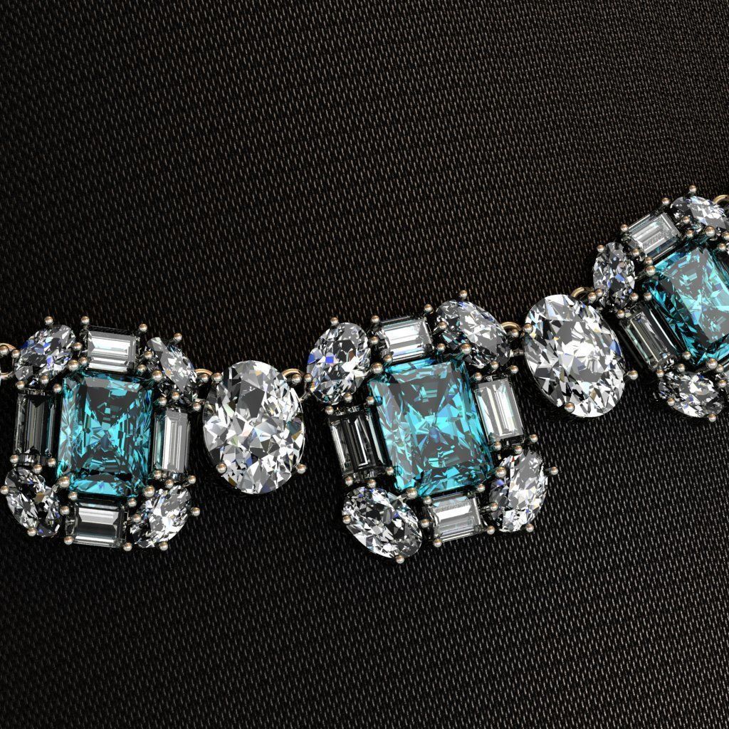 Diamond and Topaz necklace 3D print model 3D print model_3