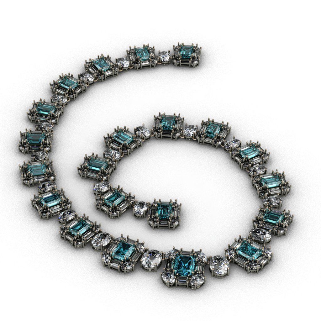 Diamond and Topaz necklace 3D print model 3D print model_6