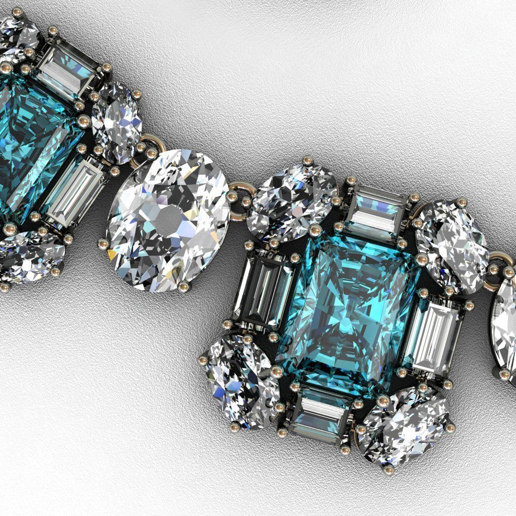 Diamond and Topaz necklace 3D print model 3D print model_8