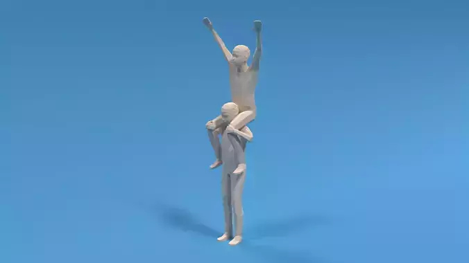 Low Poly Kids Riding on Shoulders