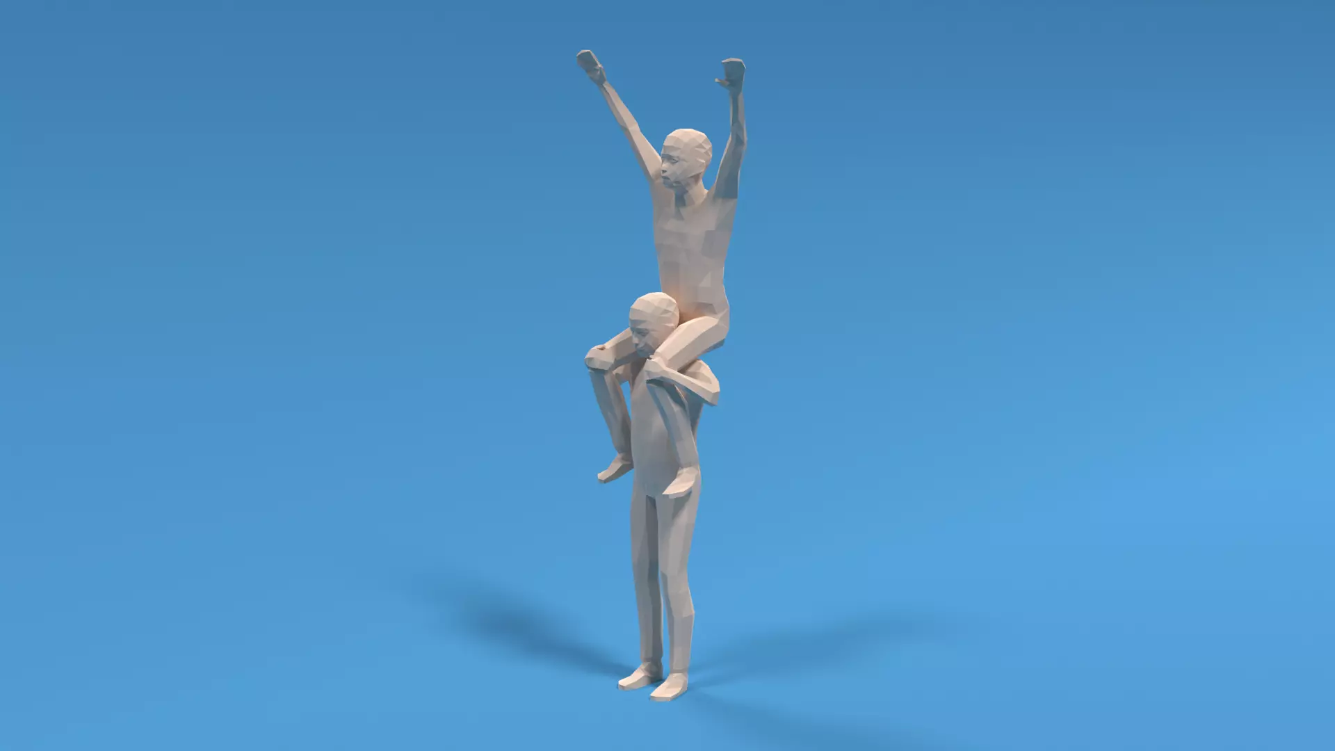 Low Poly Kids Riding on Shoulders Low-poly 3D model