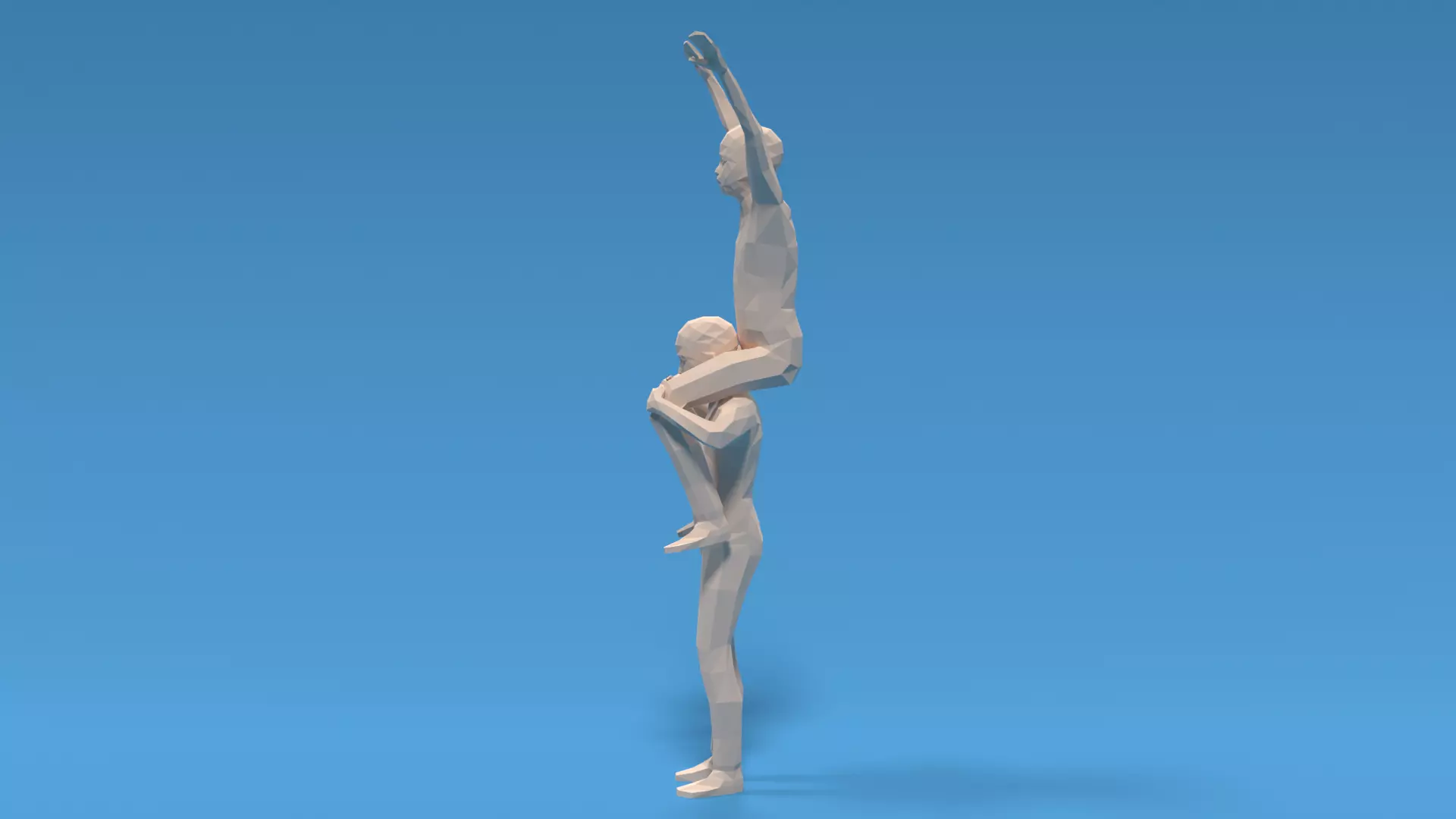 Low Poly Kids Riding on Shoulders Low-poly 3D model
