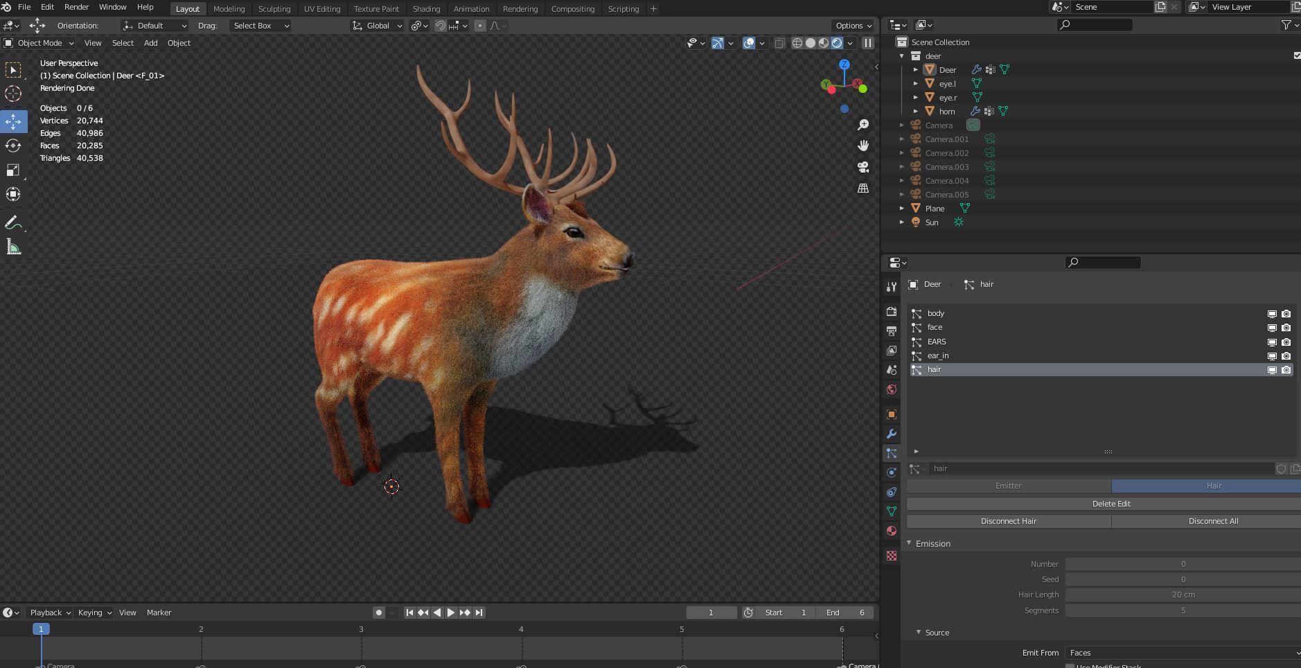 Fur Red Deer Stag NO RIG Low-poly 3D model_9