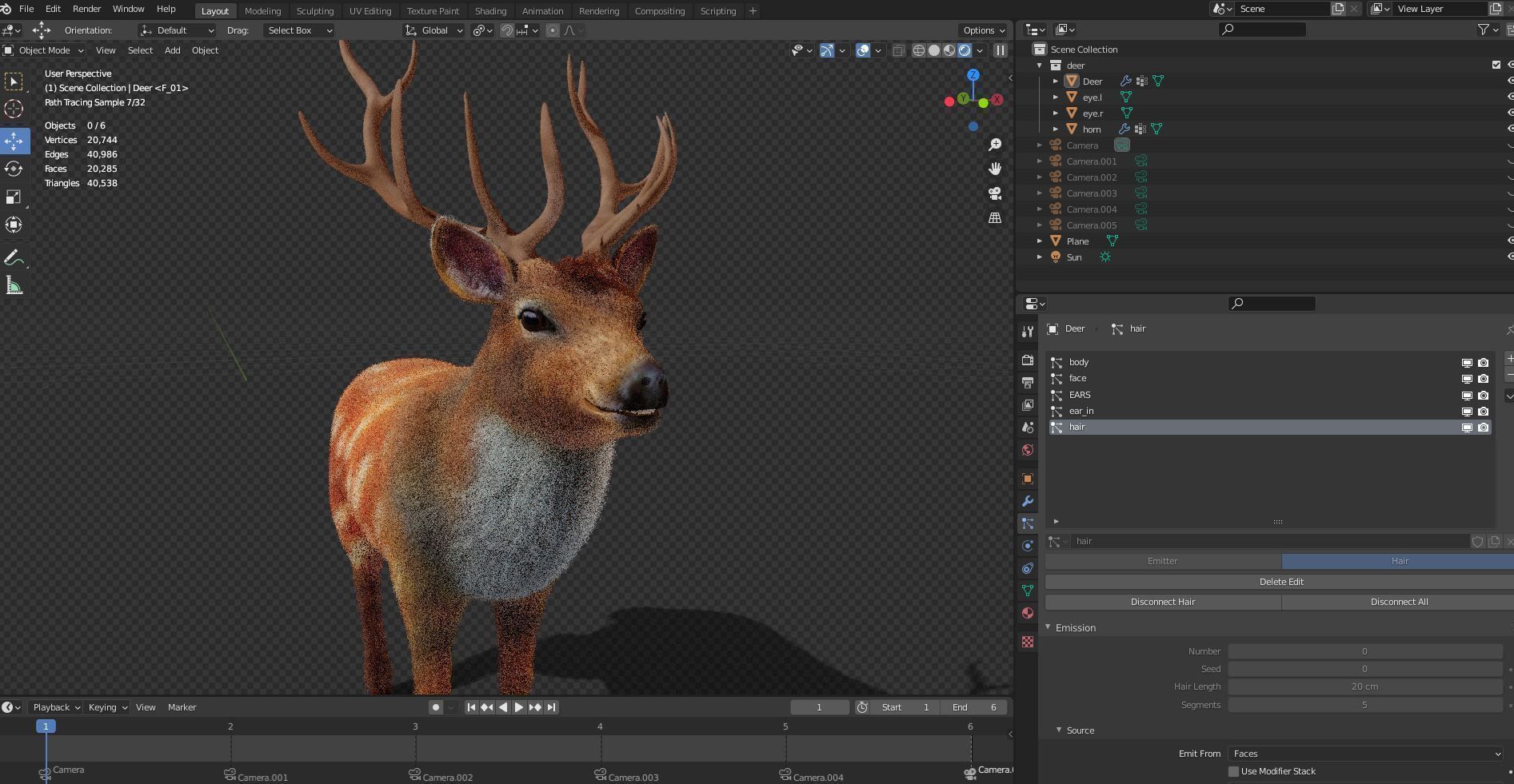 Fur Red Deer Stag NO RIG Low-poly 3D model_13