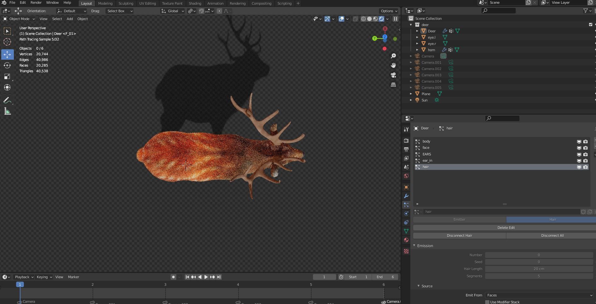 Fur Red Deer Stag NO RIG Low-poly 3D model_11