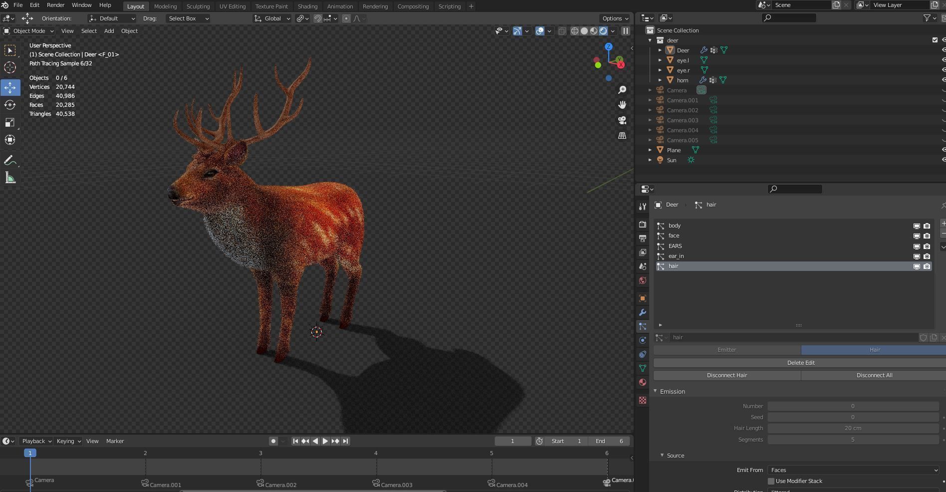 Fur Red Deer Stag NO RIG Low-poly 3D model_12