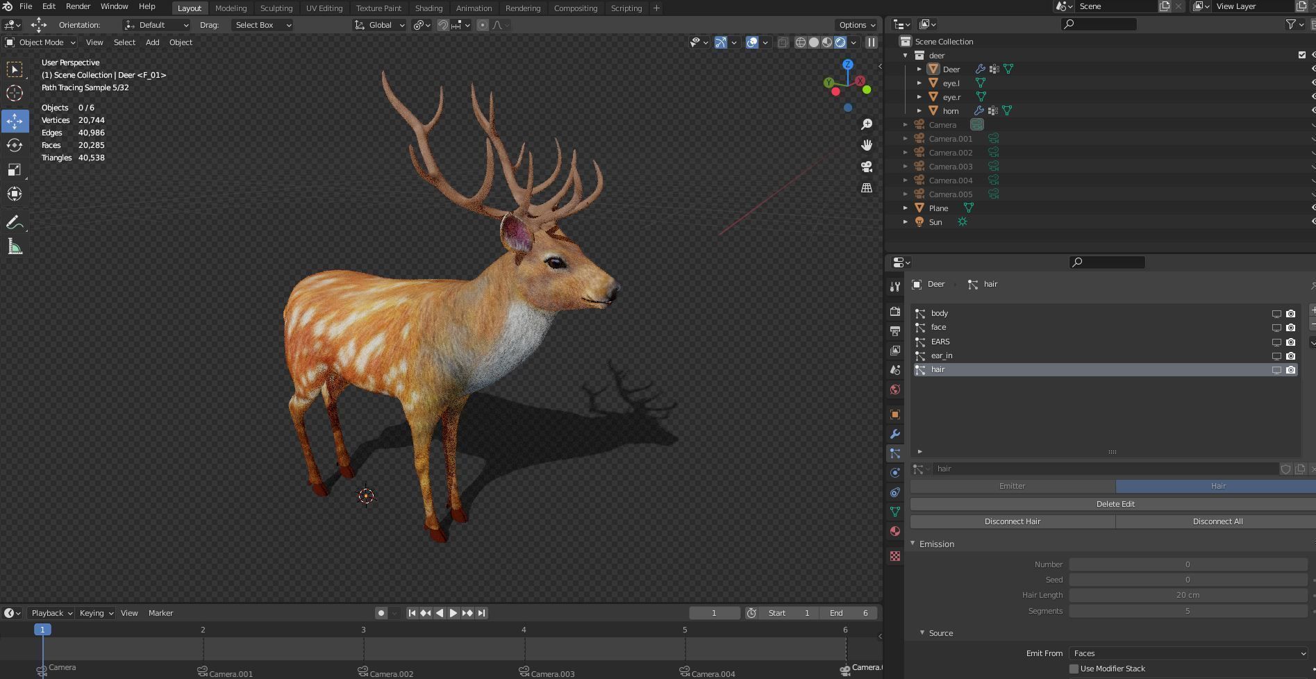 Fur Red Deer Stag NO RIG Low-poly 3D model_10