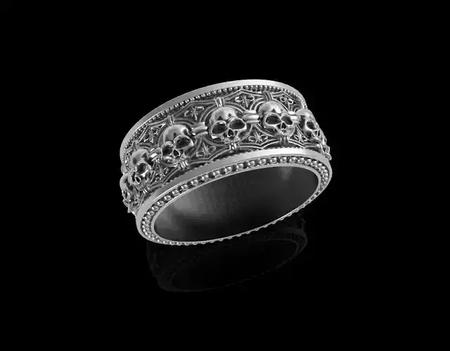 Gothic skull ring heraldic fleur de lis 