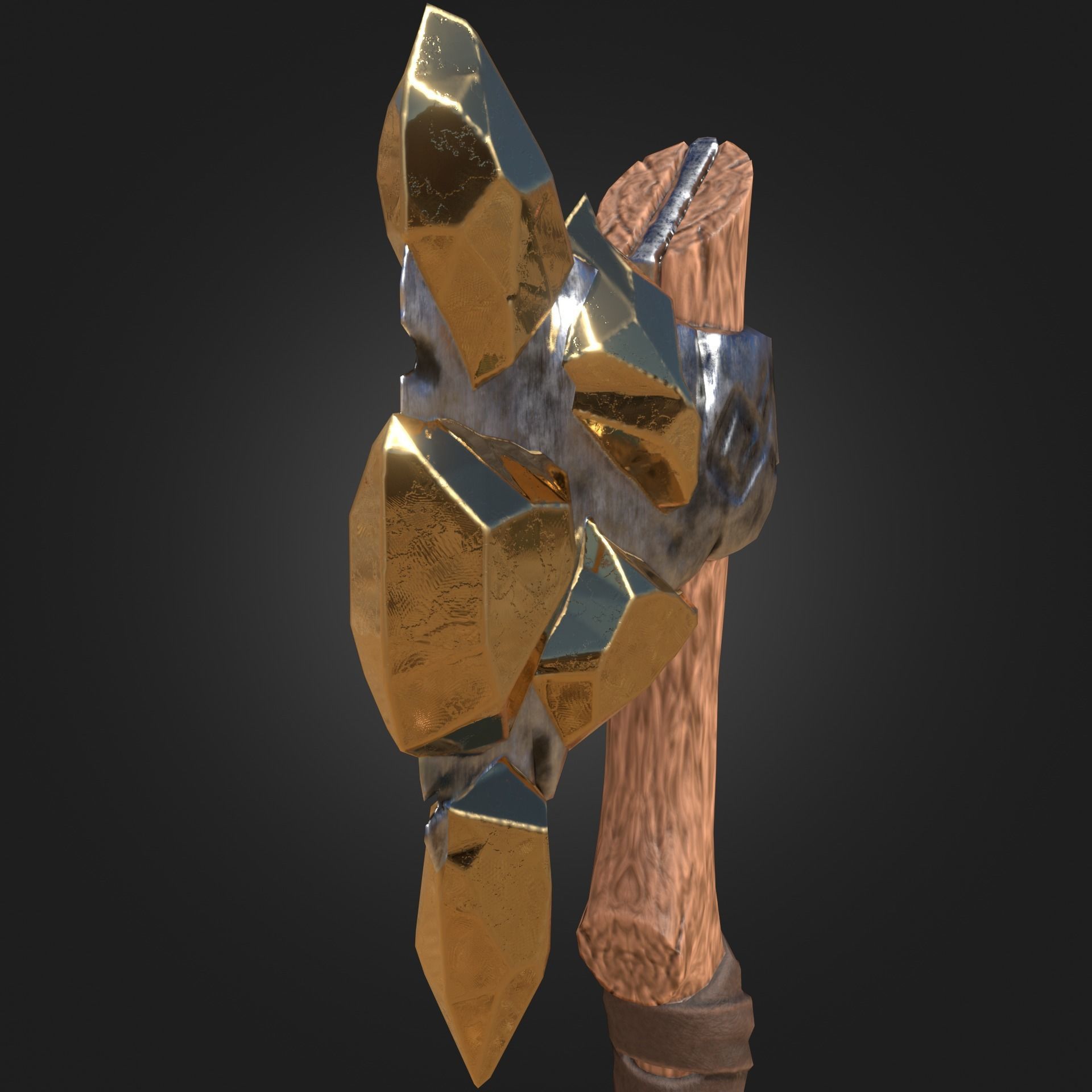 Stylized Melee Weapon Axe with Golden Crystals PBR game ready Low-poly 3D model_3