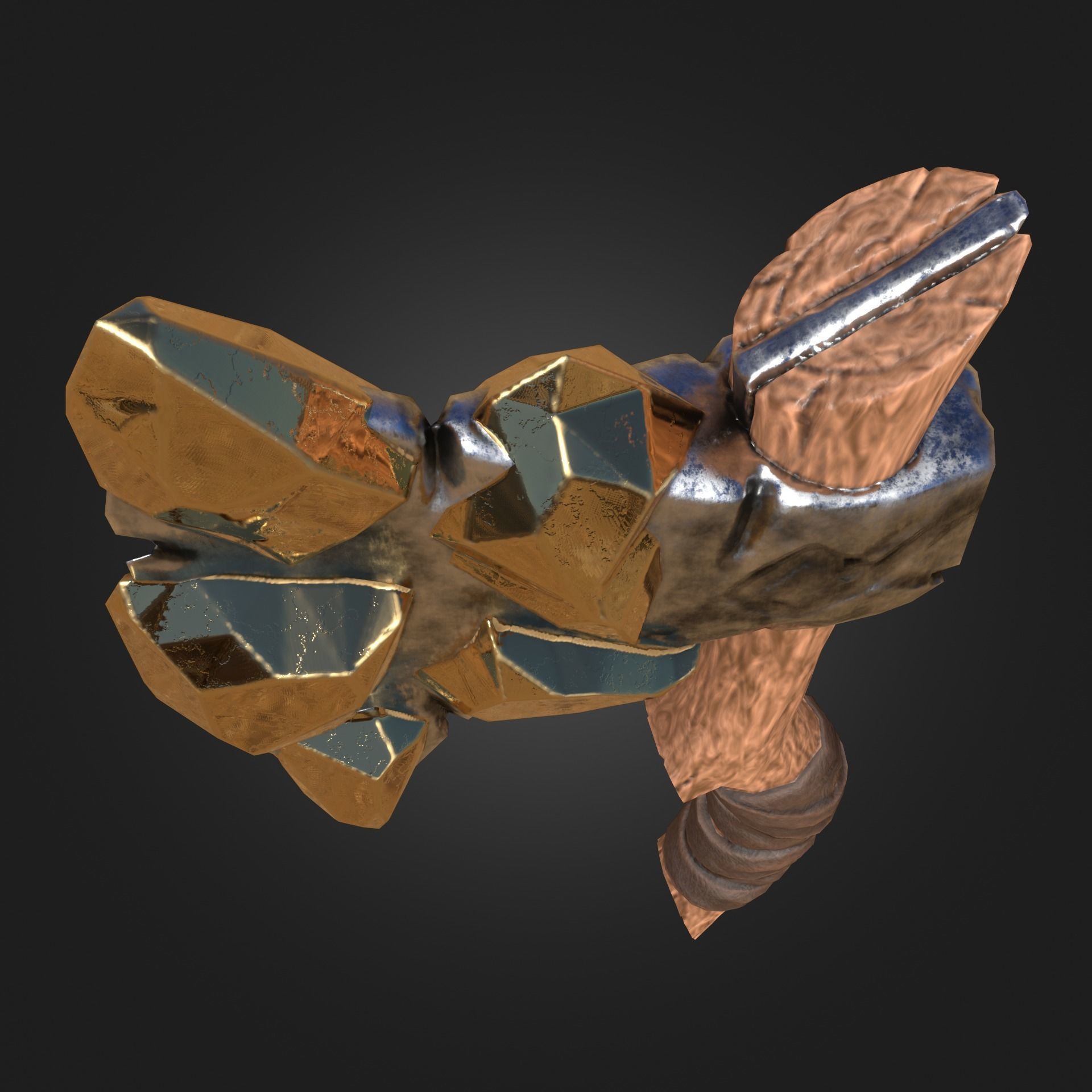 Stylized Melee Weapon Axe with Golden Crystals PBR game ready Low-poly 3D model_2