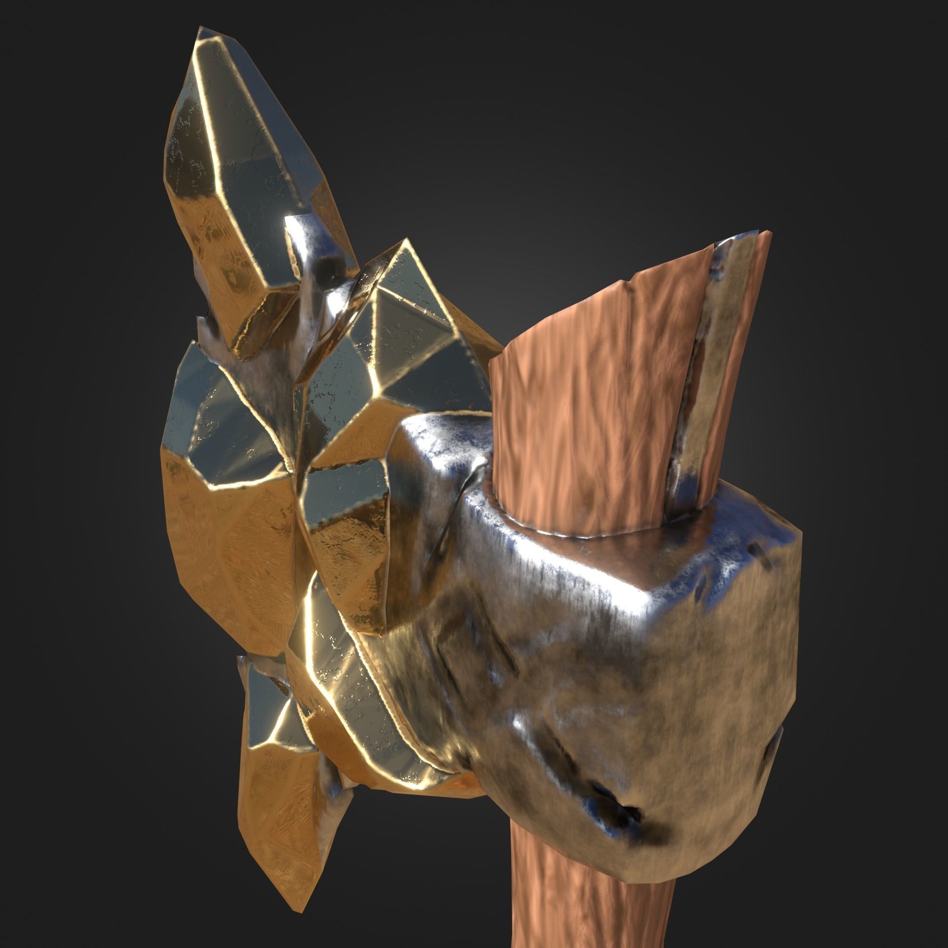 Stylized Melee Weapon Axe with Golden Crystals PBR game ready Low-poly 3D model_4