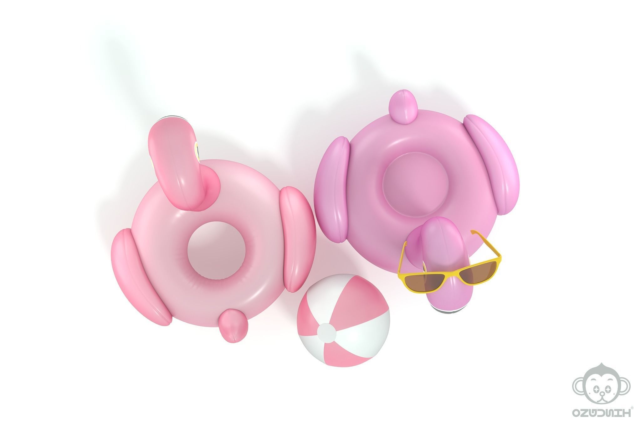 Pink Flamingo Pool Float 3D model_4