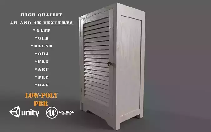 Wooden Material Cabinet Low-Poly PBR Game Ready 3D Model