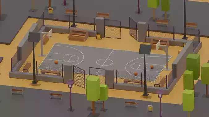 Low Poly Basketball Court Pack