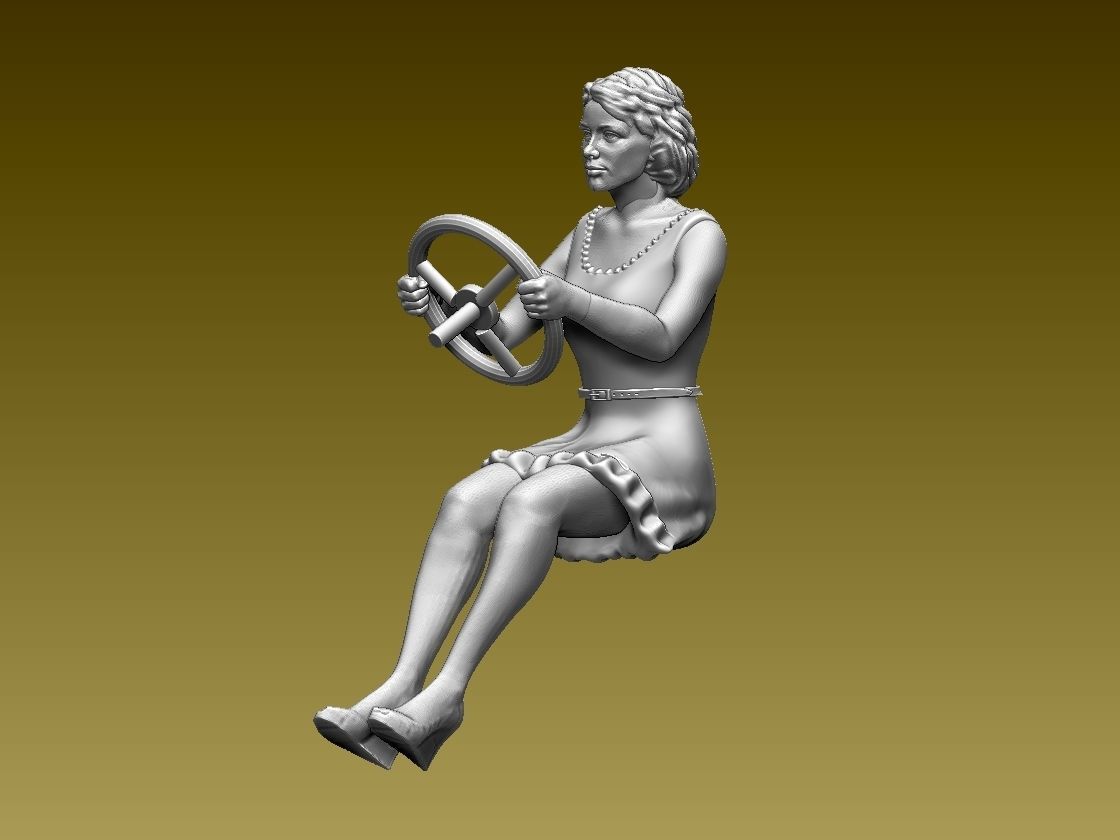 driver woman on steering wheel 3D print model_4