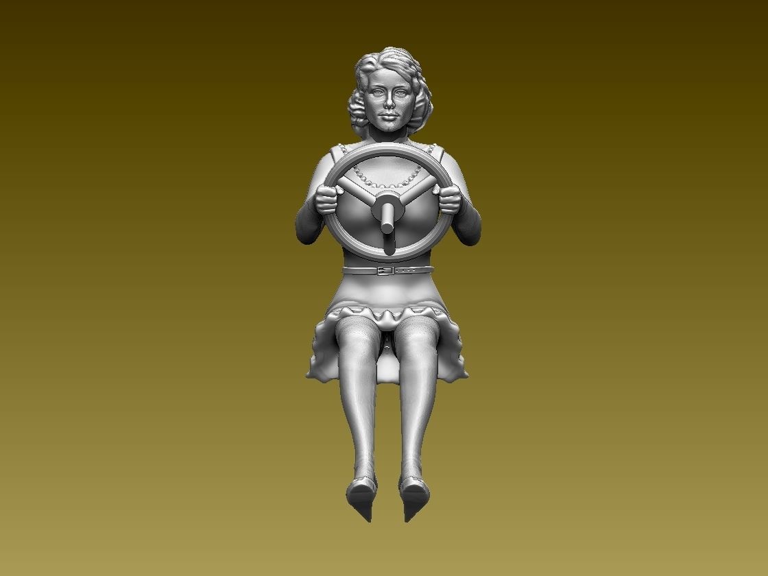 driver woman on steering wheel 3D print model_1