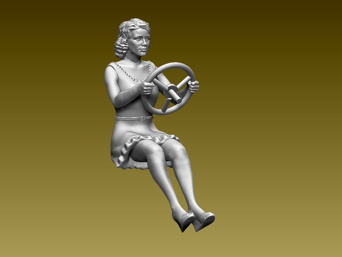 driver woman on steering wheel 3D print model_51