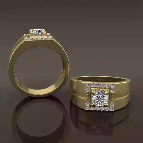 Diamond Square Halo Signet Ring Band Mix Size STYLE 33