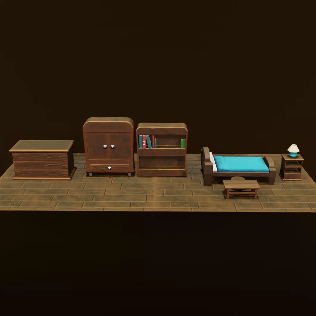 Stylized Bedroom Furniture Low-poly 3D model