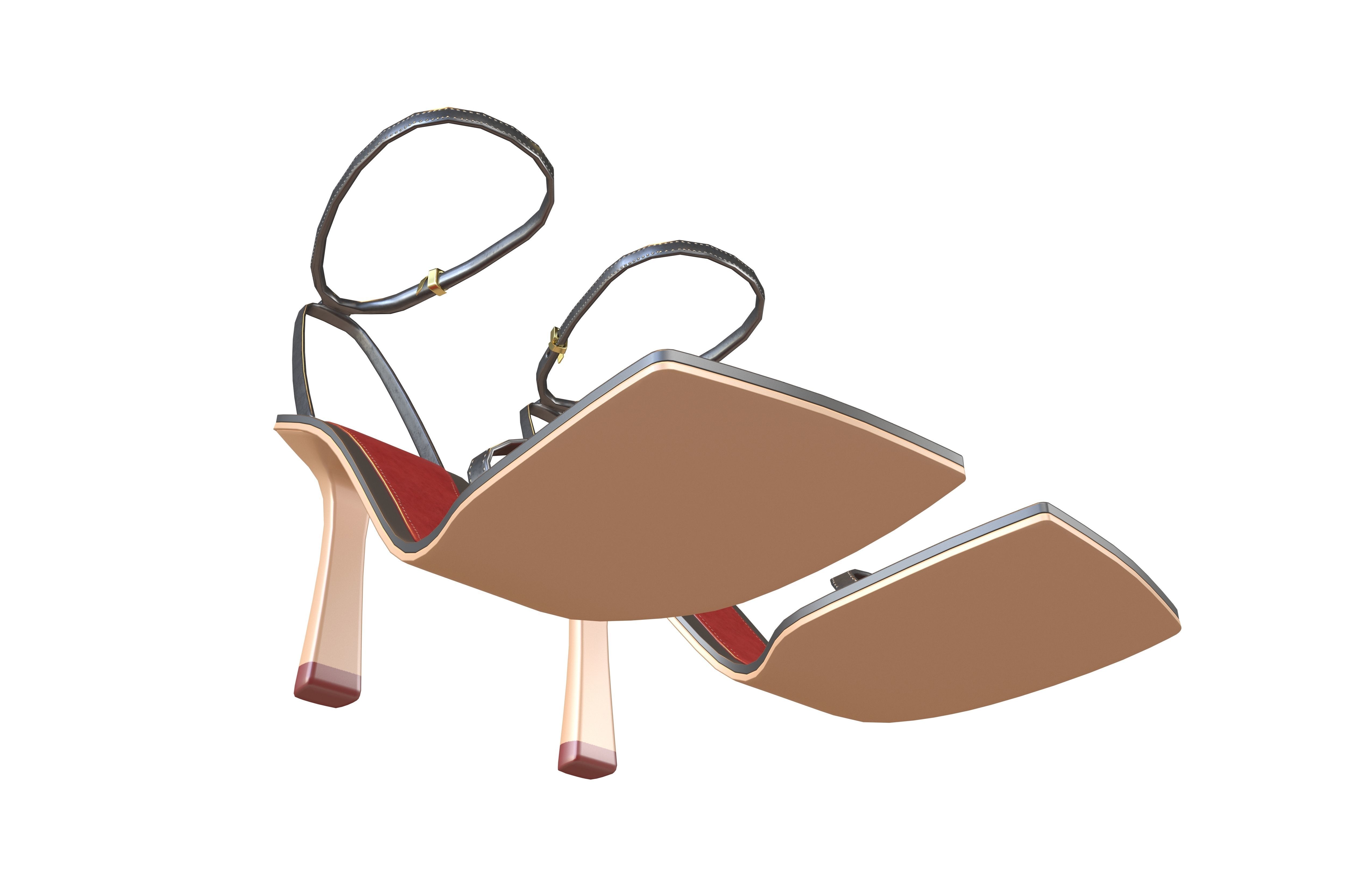 Square Toe Leather Sandals v1 003 Low-poly 3D model_3