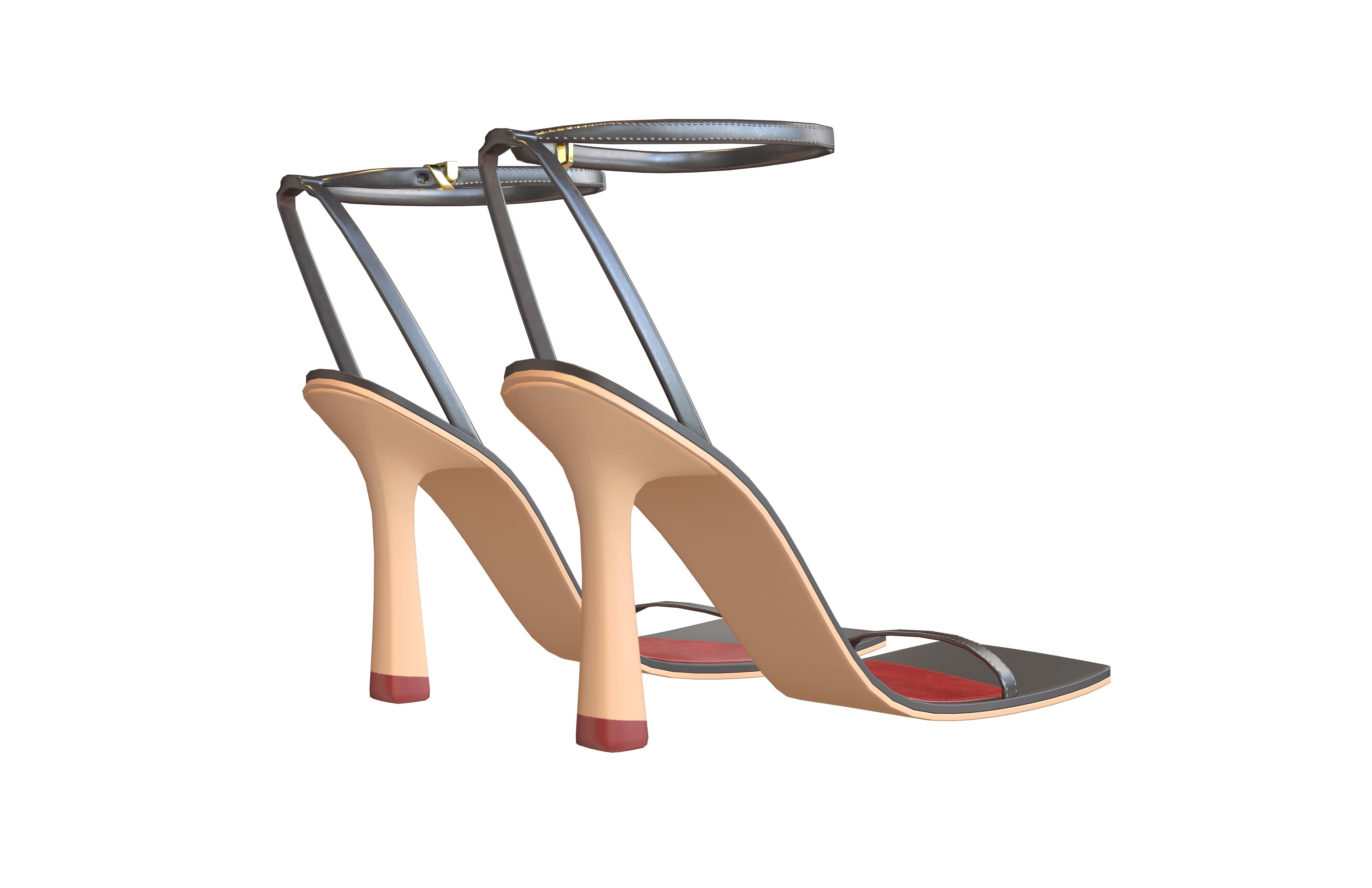 Square Toe Leather Sandals v1 003 Low-poly 3D model_4