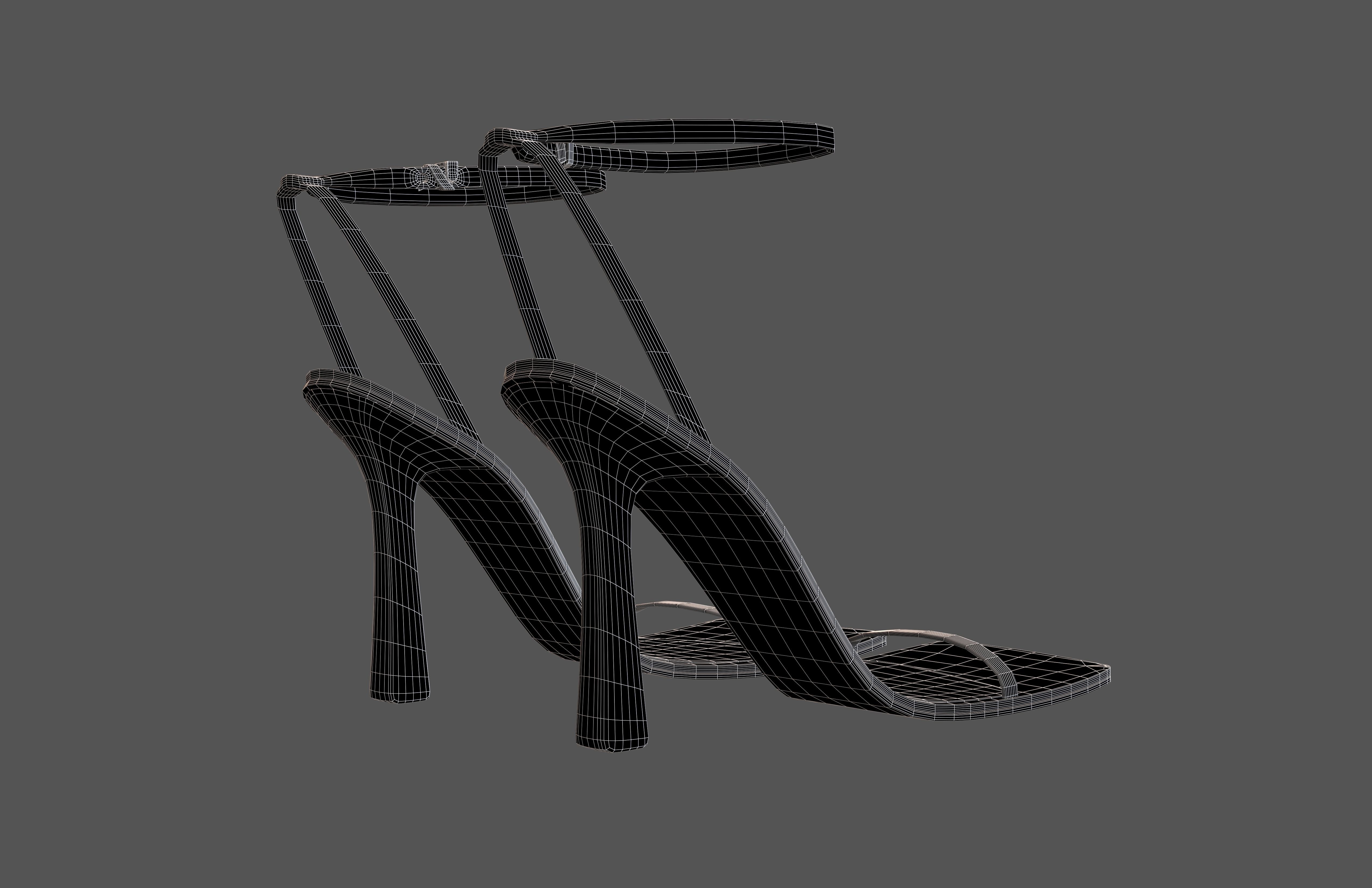 Square Toe Leather Sandals v1 003 Low-poly 3D model_9