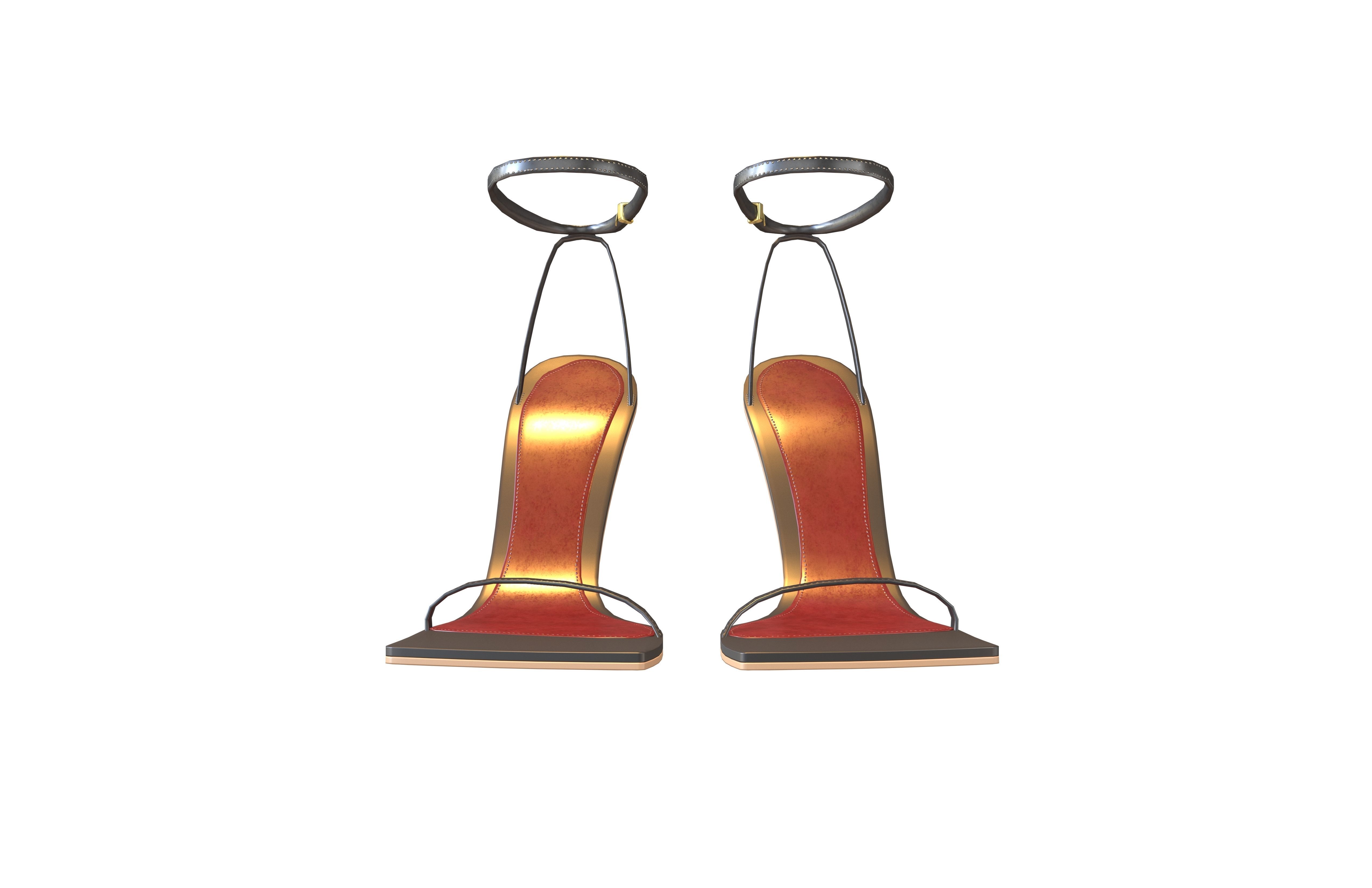 Square Toe Leather Sandals v1 003 Low-poly 3D model_1