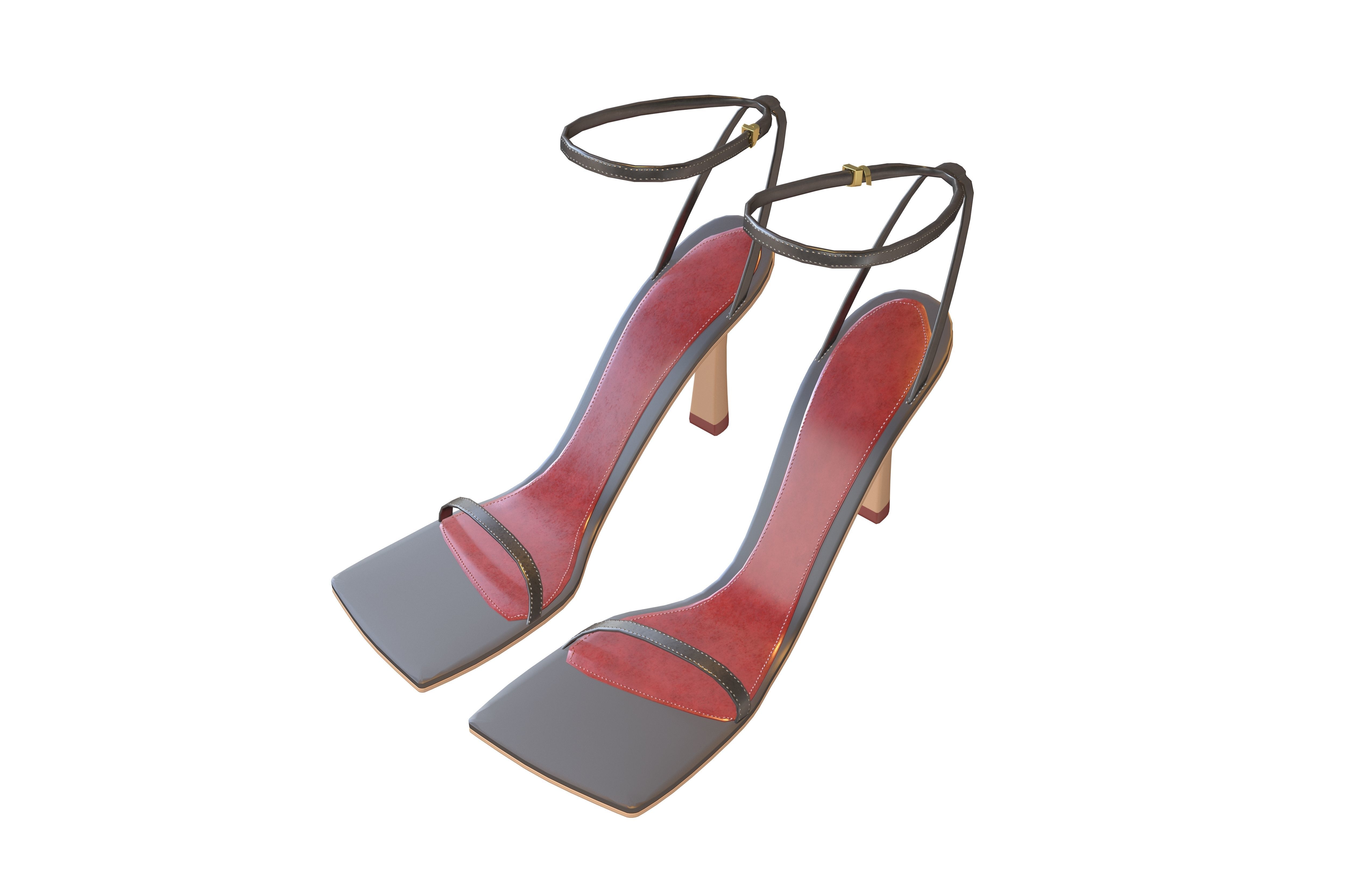 Square Toe Leather Sandals v1 003 Low-poly 3D model_2