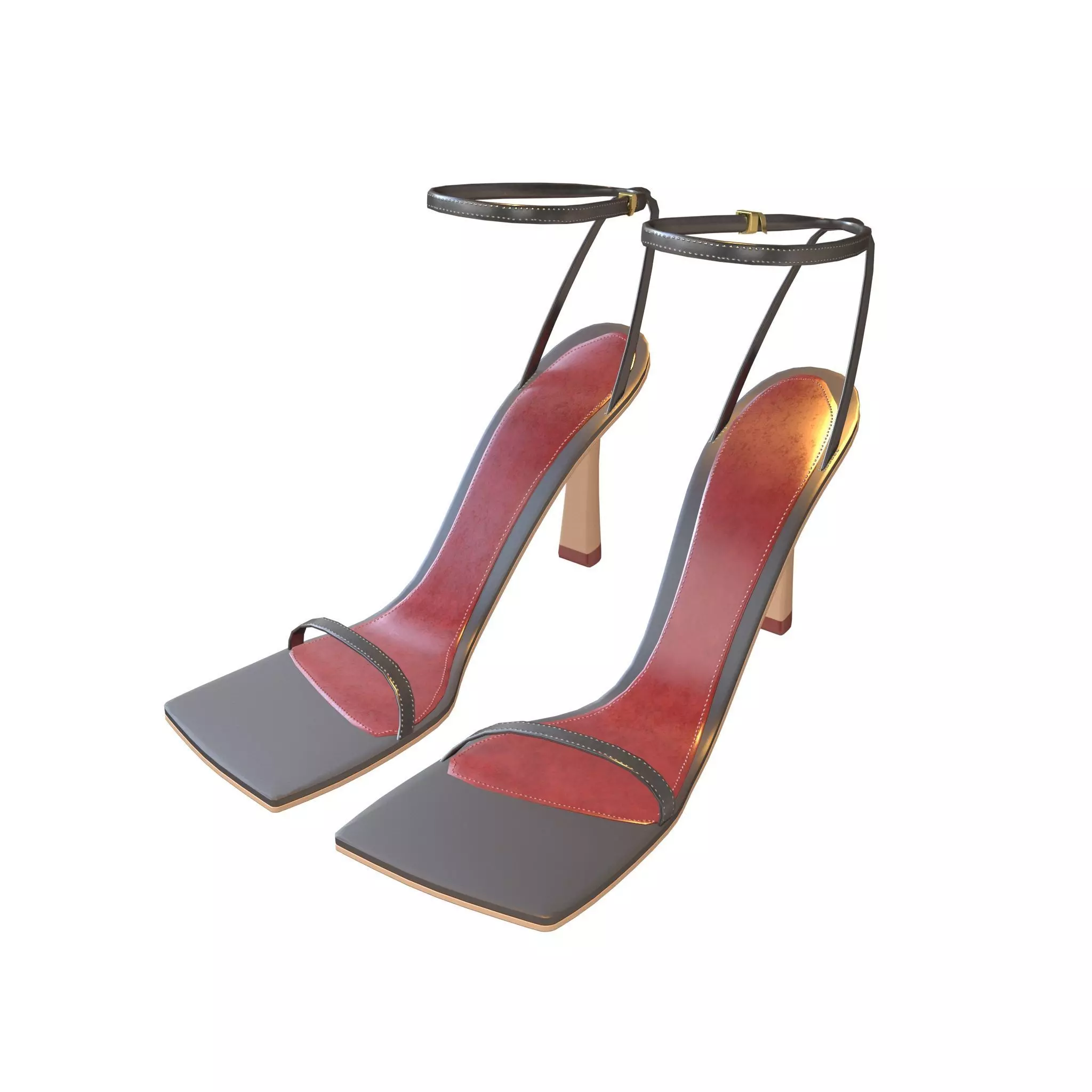 Square Toe Leather Sandals v1 003 Low-poly 3D model_0
