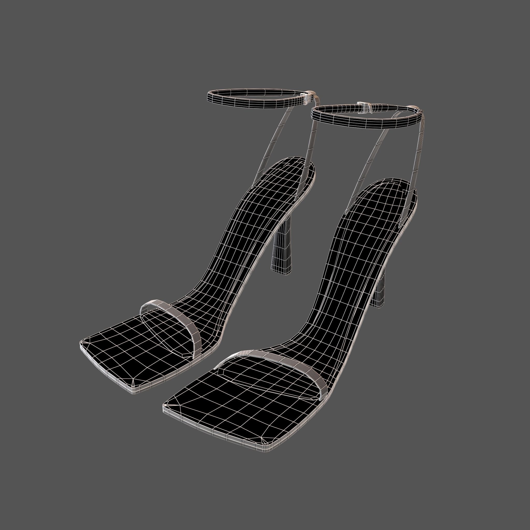 Square Toe Leather Sandals v1 003 Low-poly 3D model_8