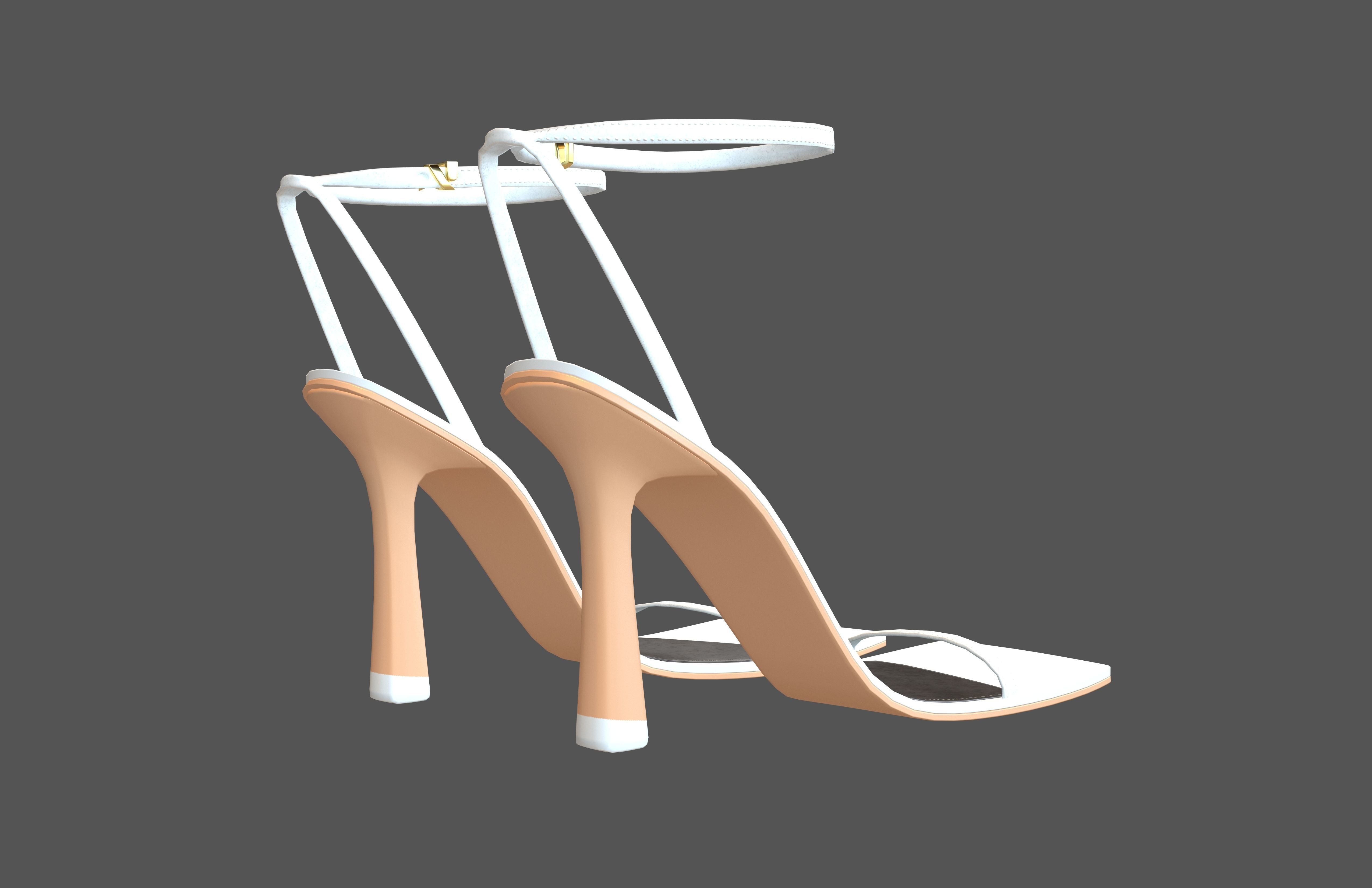 Square Toe Leather Sandals v1 005 Low-poly 3D model_4