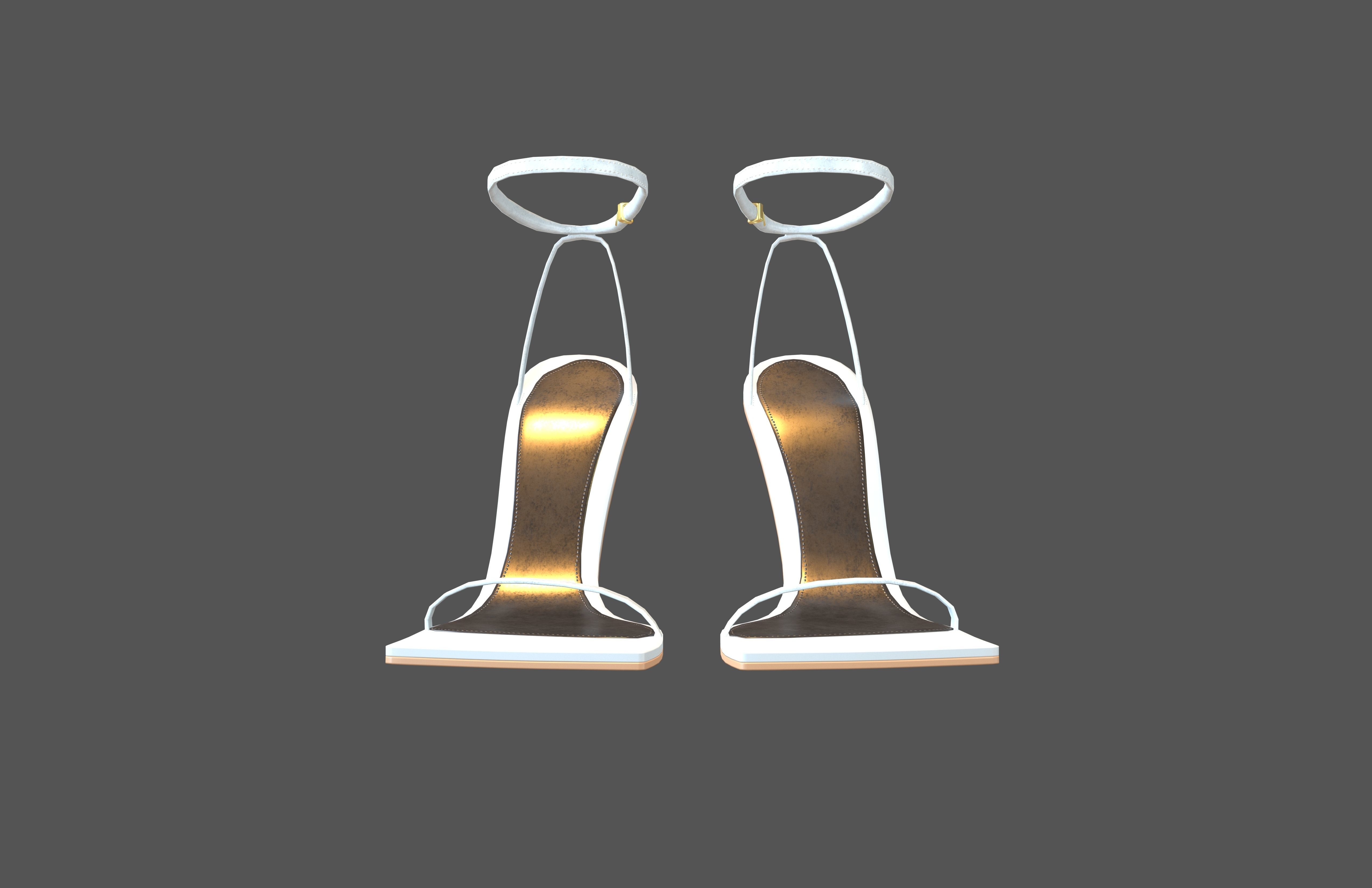 Square Toe Leather Sandals v1 005 Low-poly 3D model_1