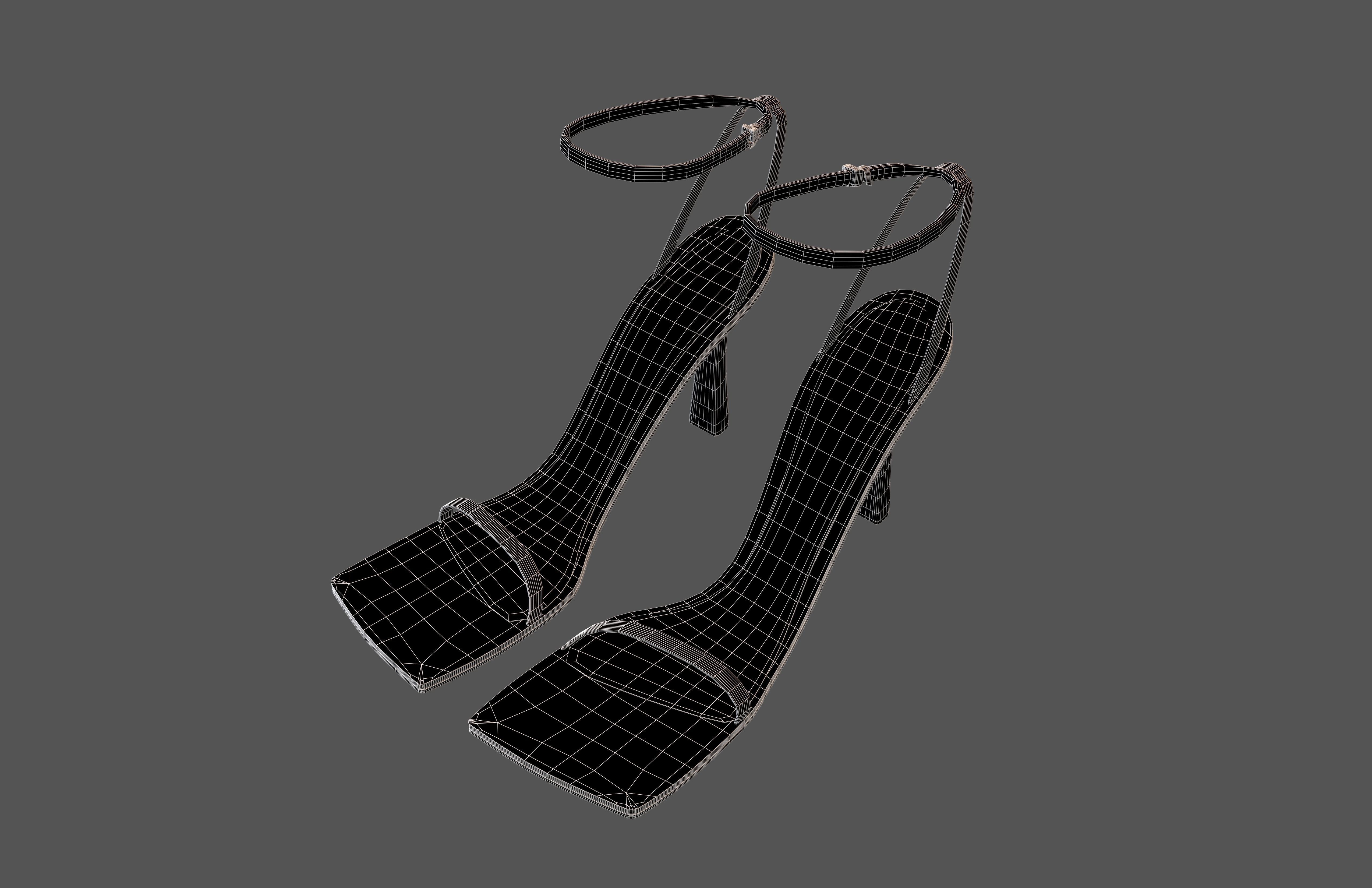 Square Toe Leather Sandals v1 005 Low-poly 3D model_6