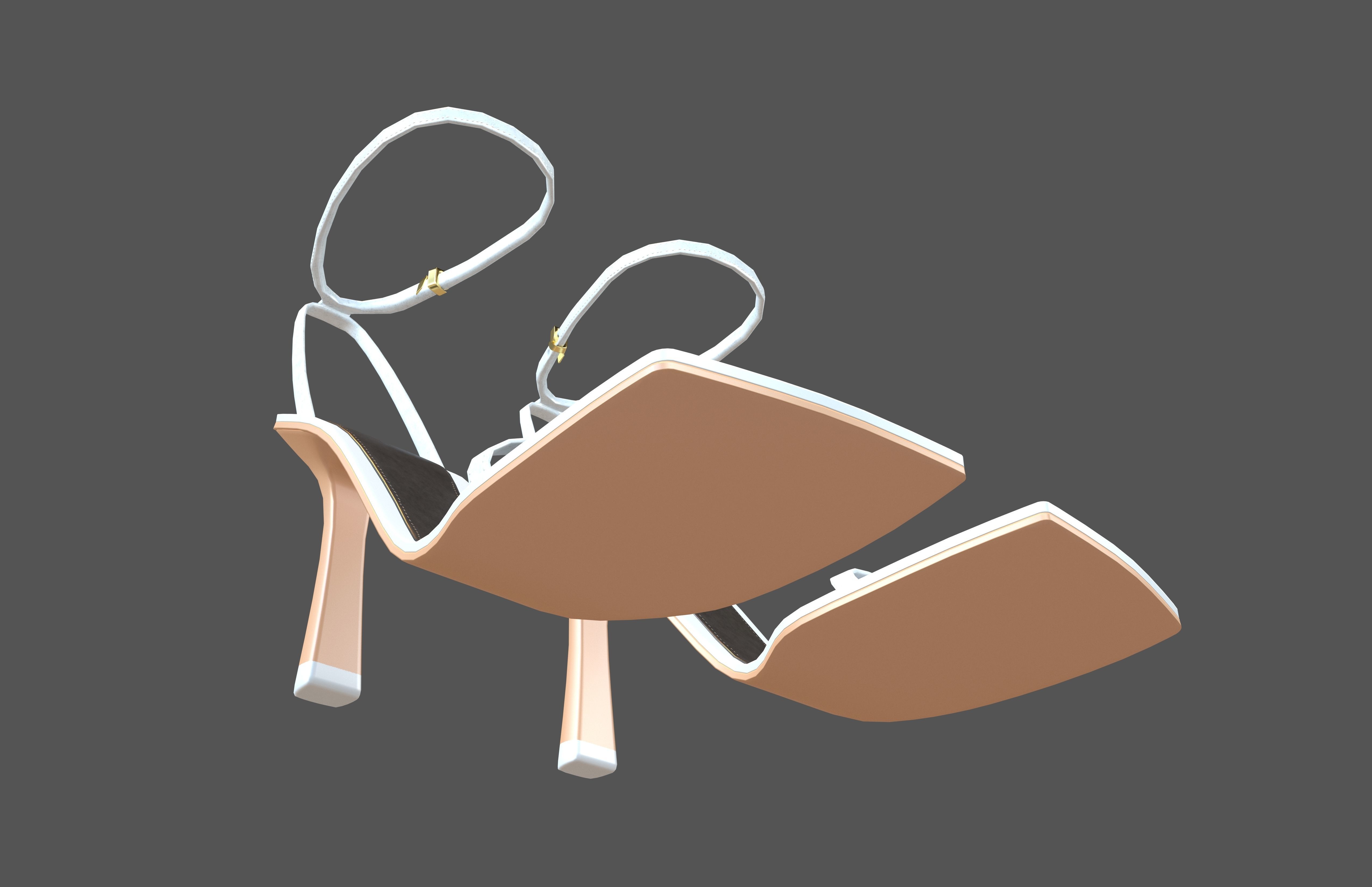 Square Toe Leather Sandals v1 005 Low-poly 3D model_3