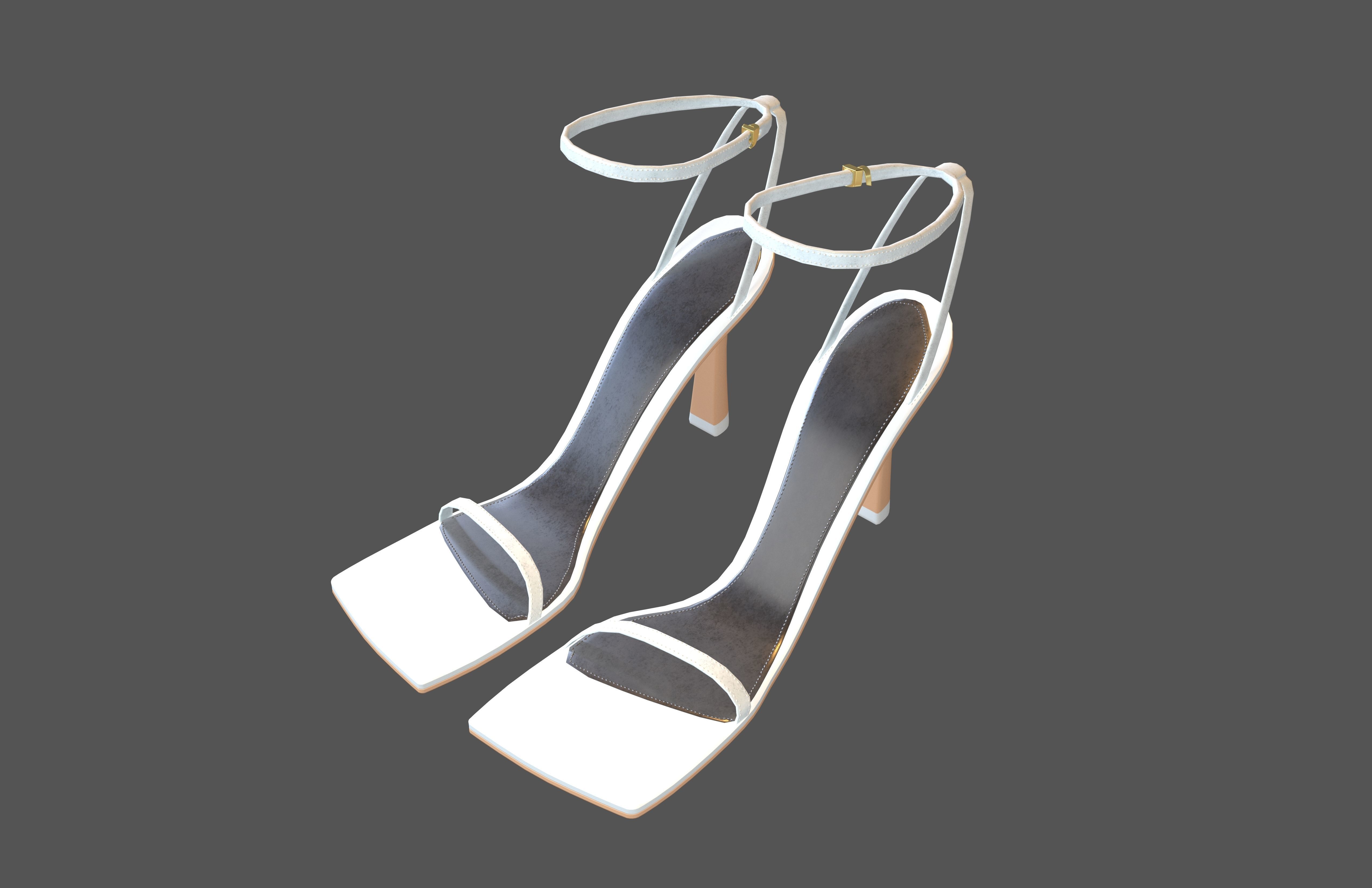 Square Toe Leather Sandals v1 005 Low-poly 3D model_2