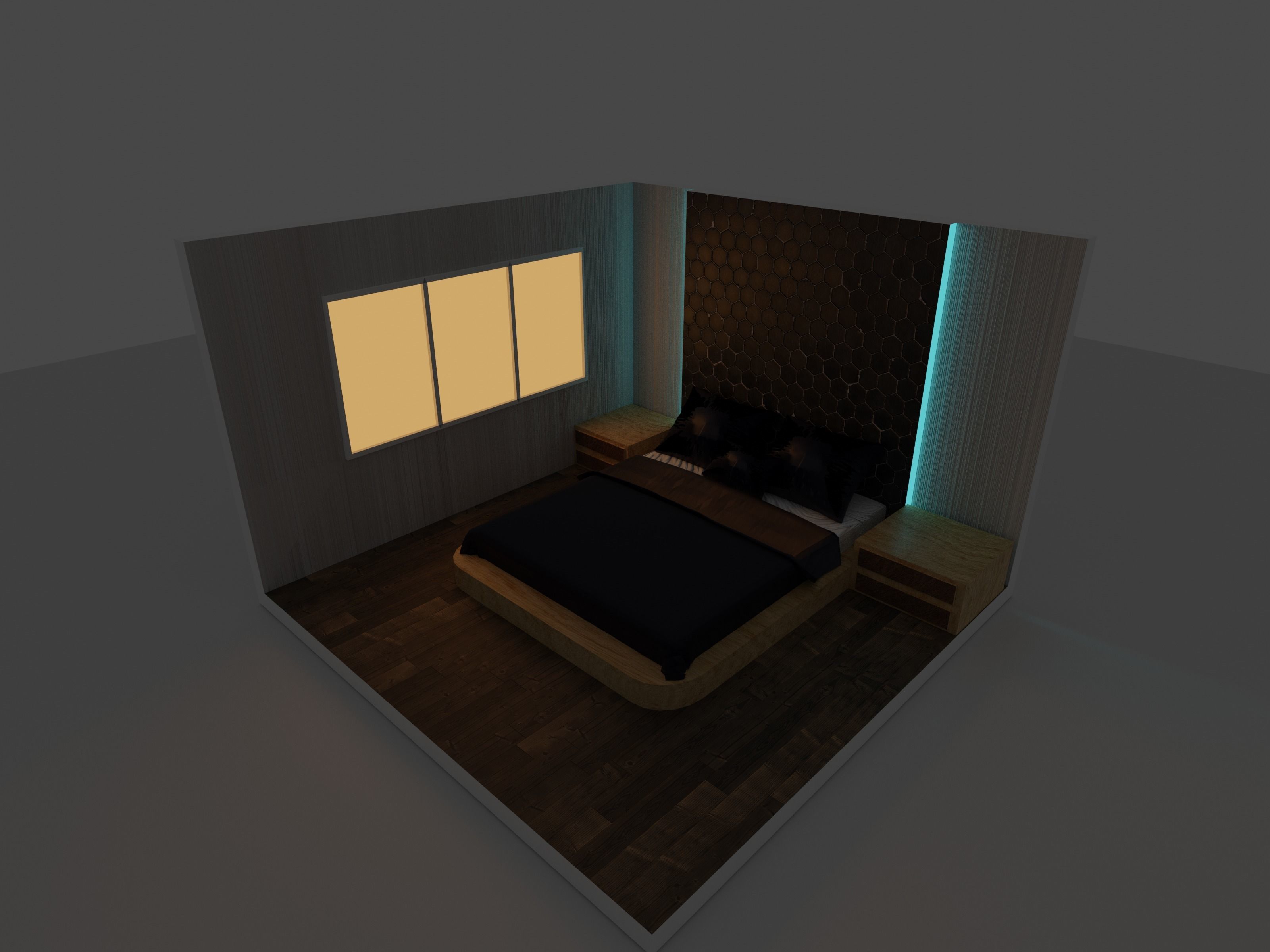 Bedroom with bed and lamp 3D model_1