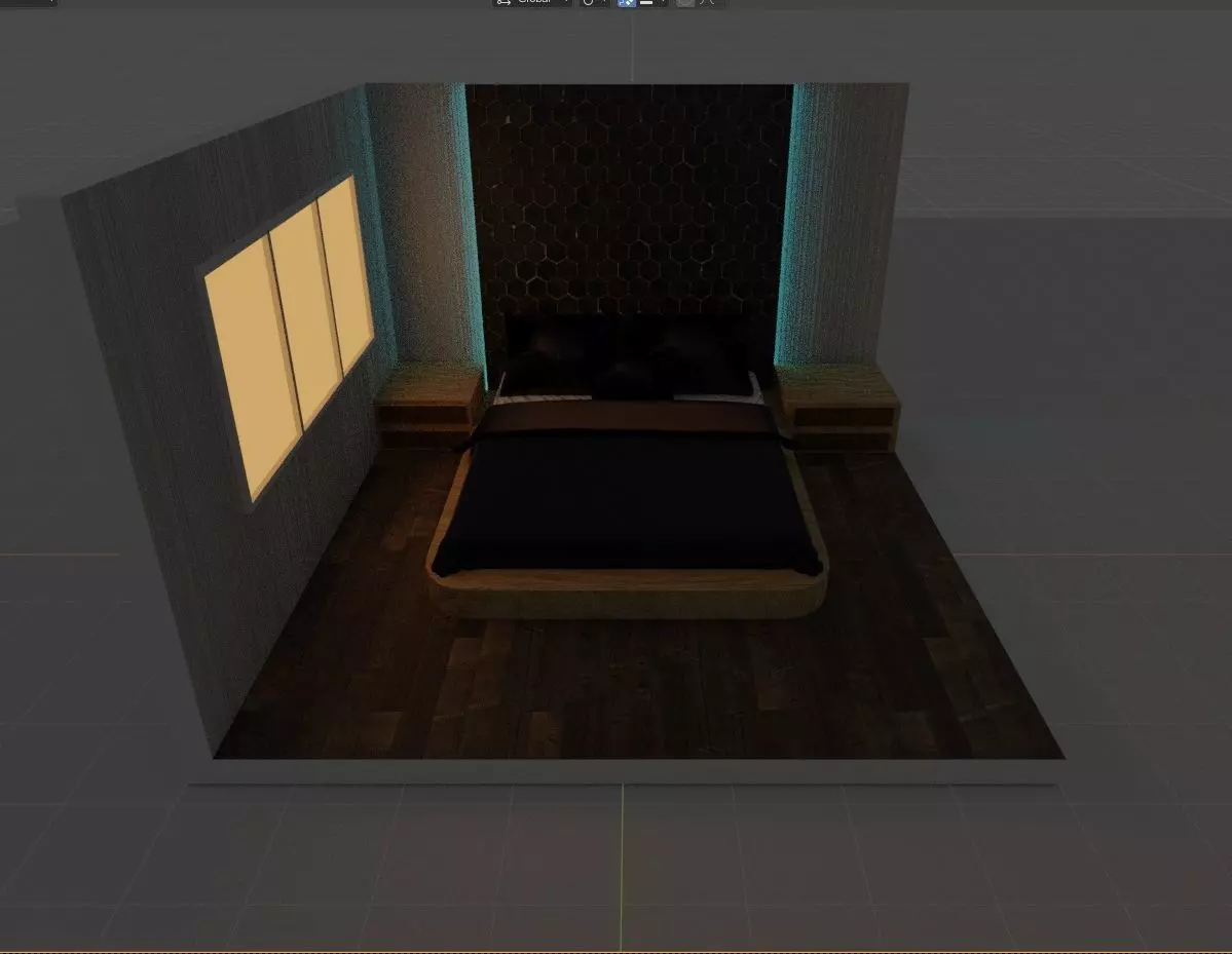 Bedroom with bed and lamp 3D model_0