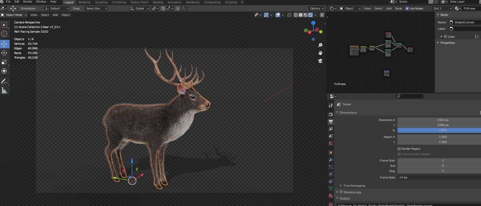 Fur Gray stag Deer NO RIG Low-poly 3D model_12