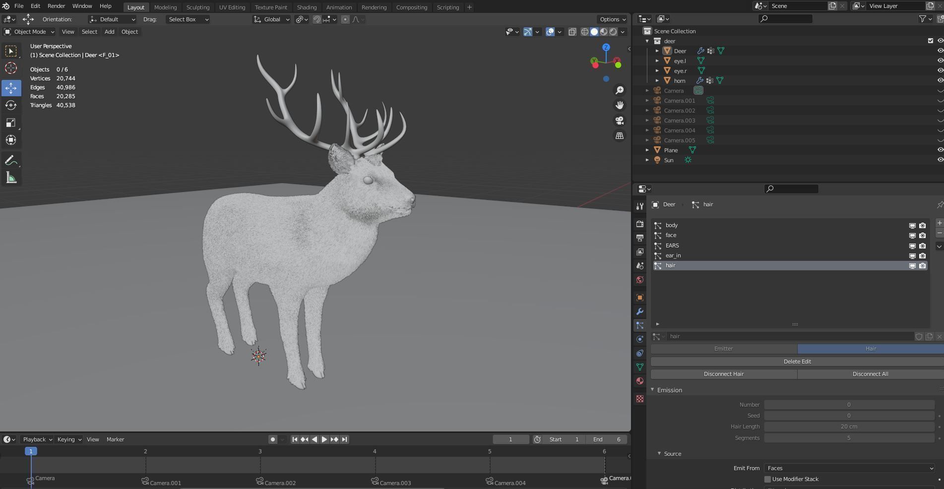 Fur Gray stag Deer NO RIG Low-poly 3D model_9